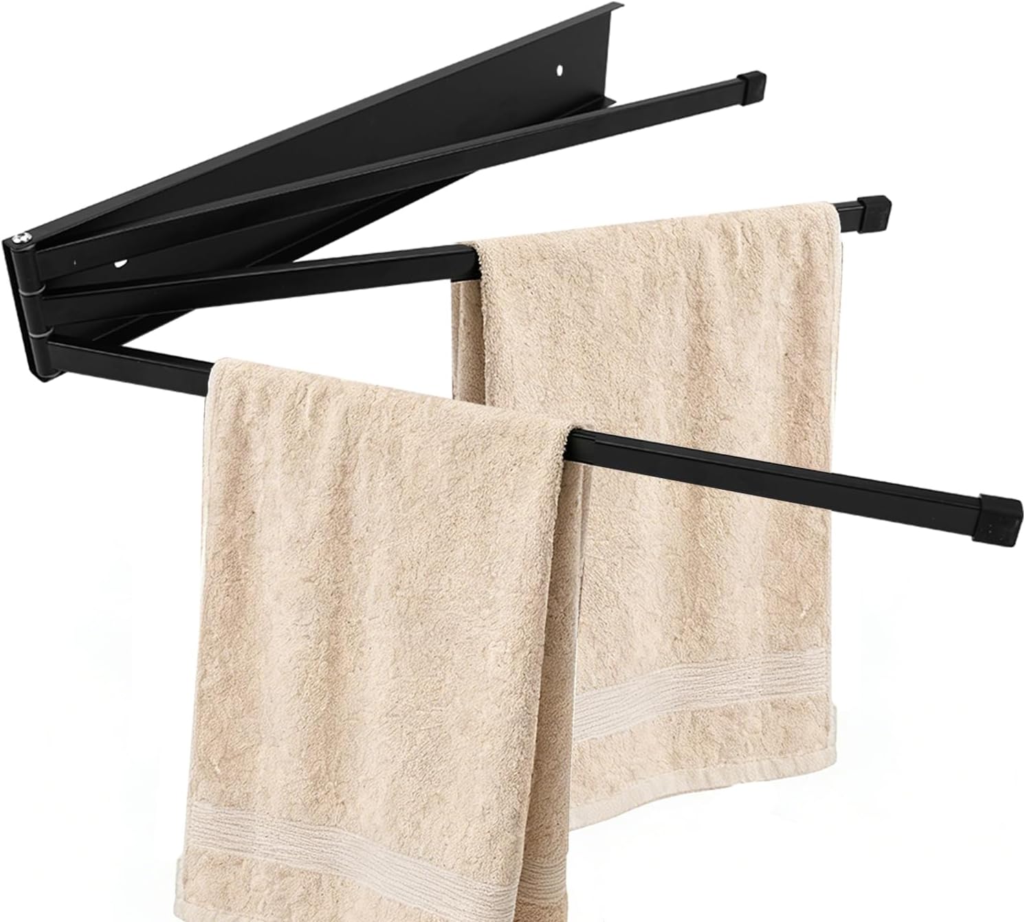 Swivel Towel Rack Wall Mounted, 9.5" Extra Long 3-Arm Swing Out Towel Holder, Matte Black Stainless Steel Space Saving Towel Bar for Bathroom, Kitchen, RV