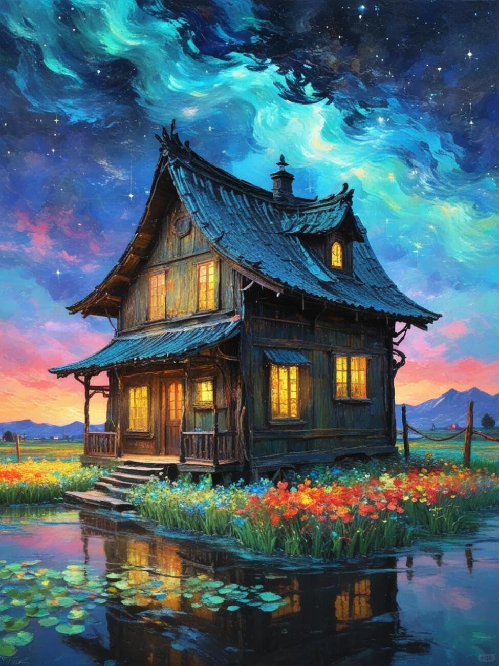 Henypt Cross Stitch Kits Riverside Cottage Landscape DIY Needlepoint Set for Beginners The Elderly with Accessories Home & Leisure/Gifts 14CT 50x70cm