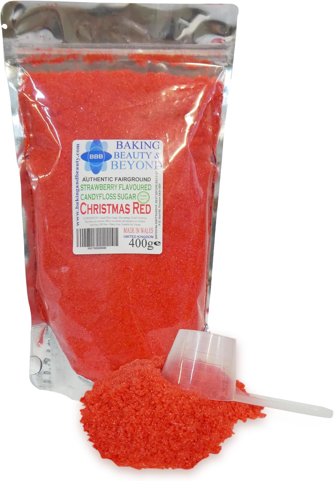 Baking Beauty and Beyond Premium Candy Floss Sugar 400g - Christmas Red Strawberry Flavour