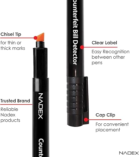 Miniatura 6 de Nadex Bolígrafo falsificado, fácil de deslizar, dorado para real, negro para falsificaciones, detectar facturas falsificadas (paquete de 15)