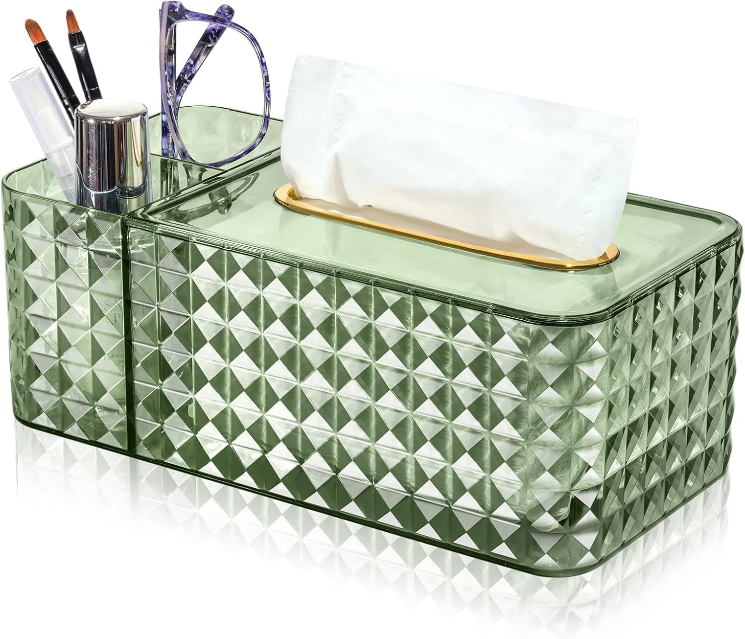 Tissue Box, 24 x 12 x 8.9cm Acrylic Tissue Box, Spring Design, Tissue Box with Lid for Restaurant, Bathroom, Bedroom, Car, Office (Green)