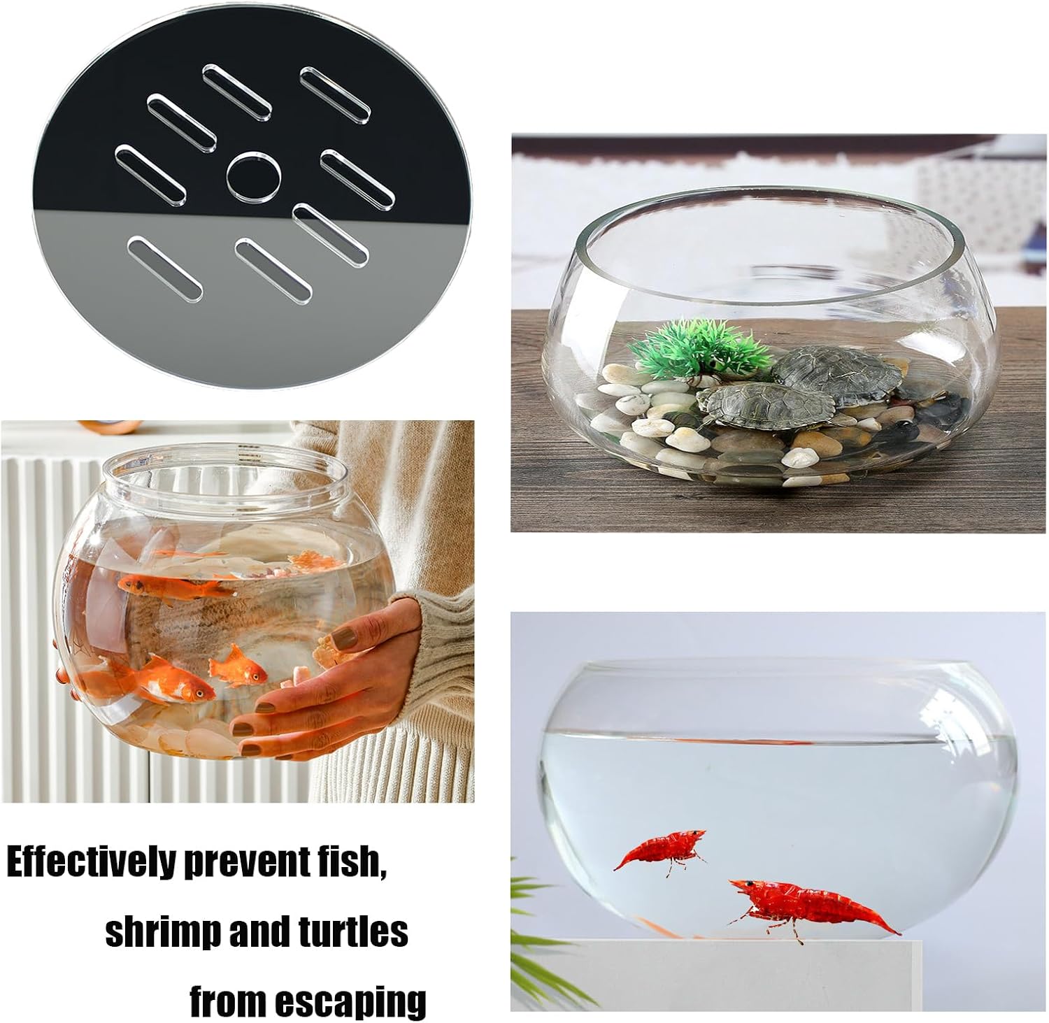 1 Pcs Acrylic Aquarium Anti-Jumping Lid Cover with Hole, Aquarium Cover Lid to Prevent Fish, Reptiles, Shrimp, Turtles from Jumping Out of The Tank, Thick 3mm (Diameter 7.8inch) image 5
