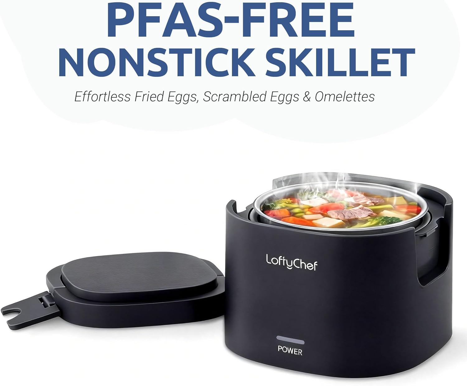 Portable 20-Ounce Electric Heated Lunch Box, 2.5-Cup Food Warmer for Travel & Office, Leak-Proof Silicone-Sealed Lid, Foldable Handle, Ideal for Soup, Chili & Leftovers, Black