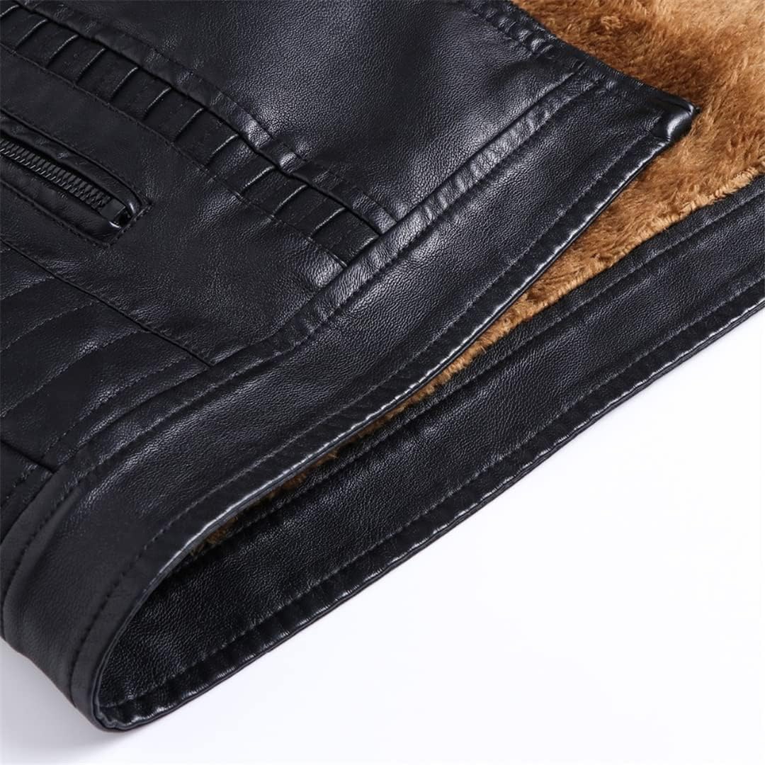 Men's Leather Jackets Coats Winter Fashion Faux PU Jacket Comfortable Warm Thick Fleece Casual Leather Jacket Male