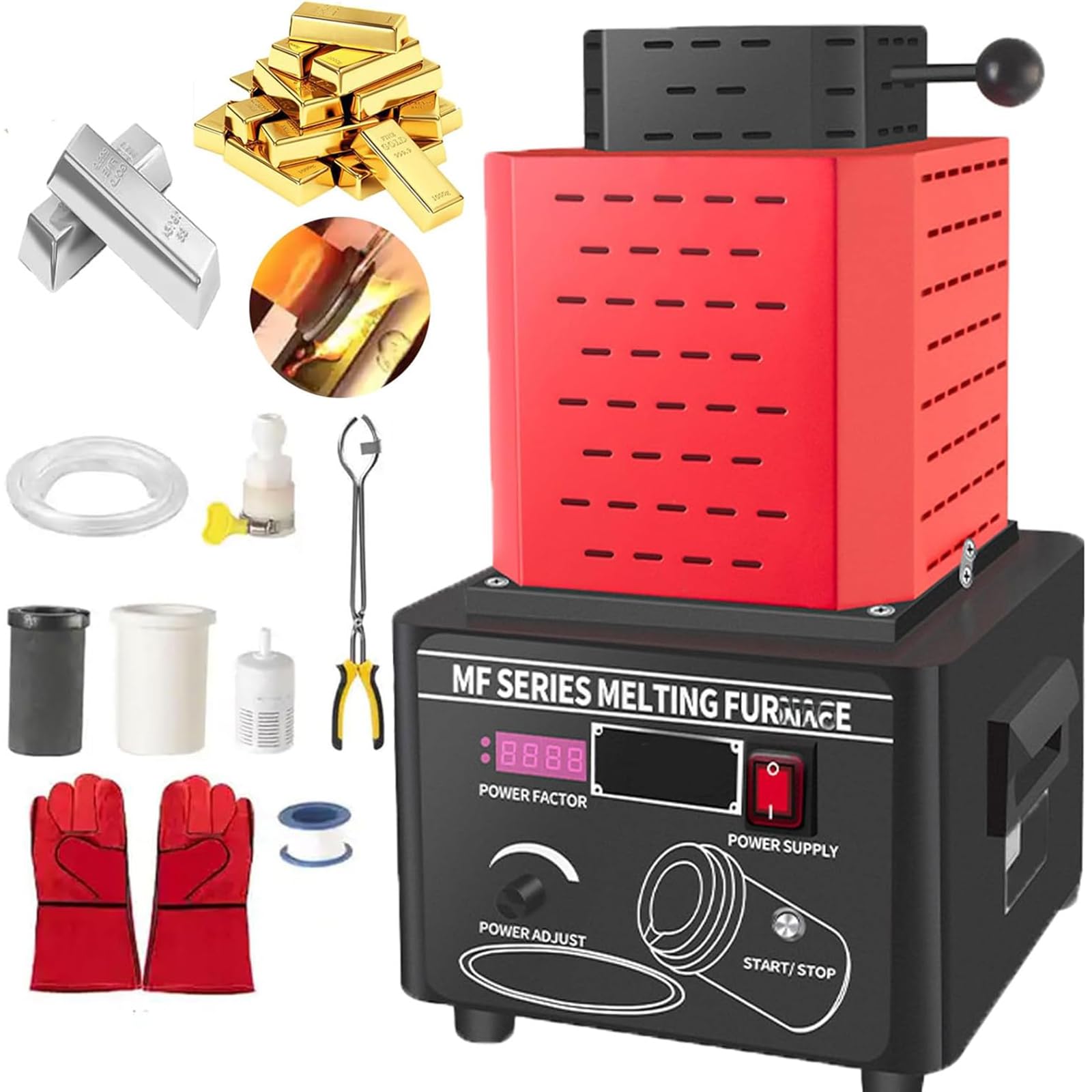 Adtzpc 1600℃ /2912℉ Digital Metal Smelting Machine, 5000W Electric Gold Melting Furnace With 2/3KG Graphite Crucible, Smelting Time 3-5 Minutes, Smelting for Gold Silver Aluminum and Copper