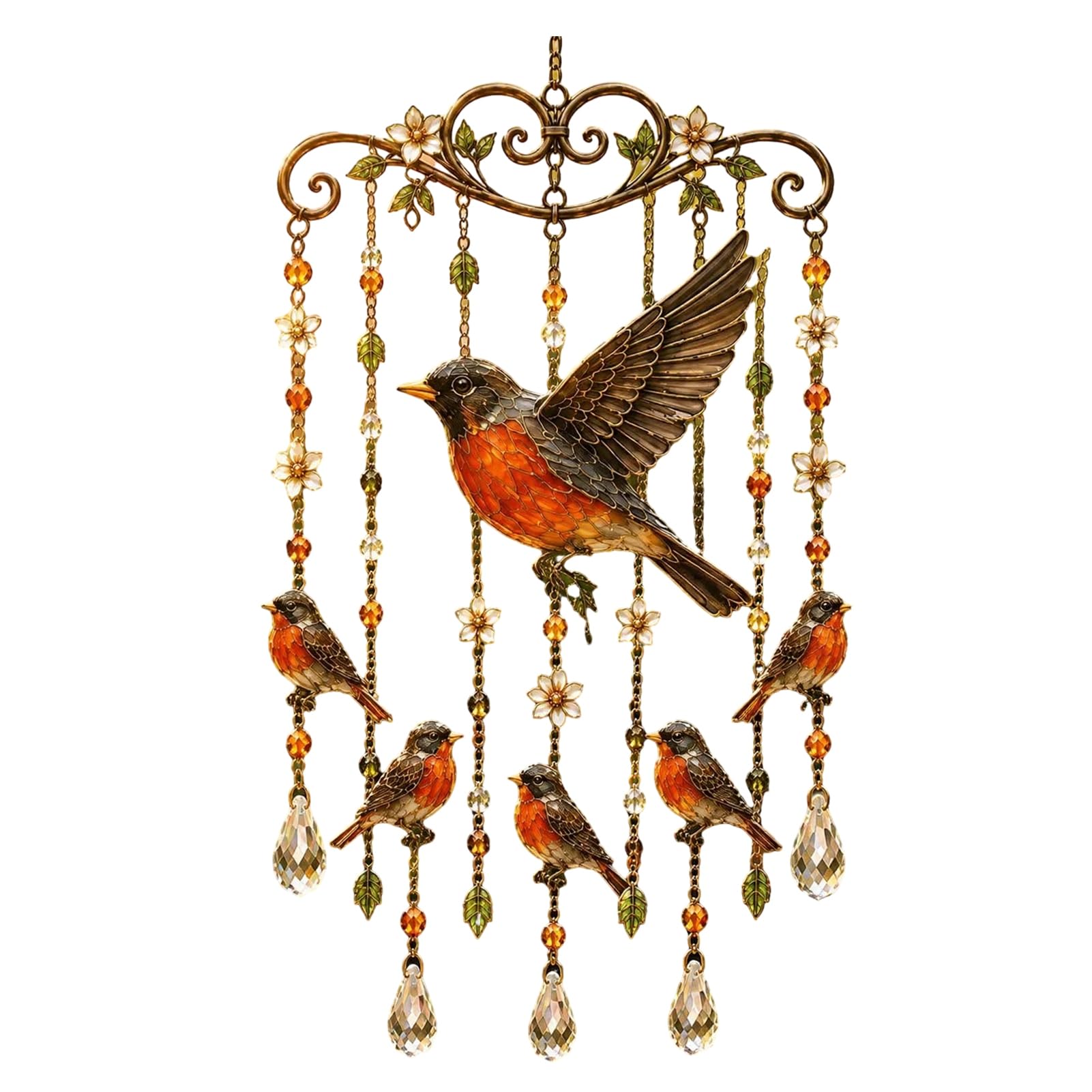 Hummingbird Wind Chime, Stained Glass Crystal Sun Catcher for Garden, Outdoor Decorative Hanging Pendant, 55cm Colorful Bird Yard Decor, Sympathy Gift for Grandma D