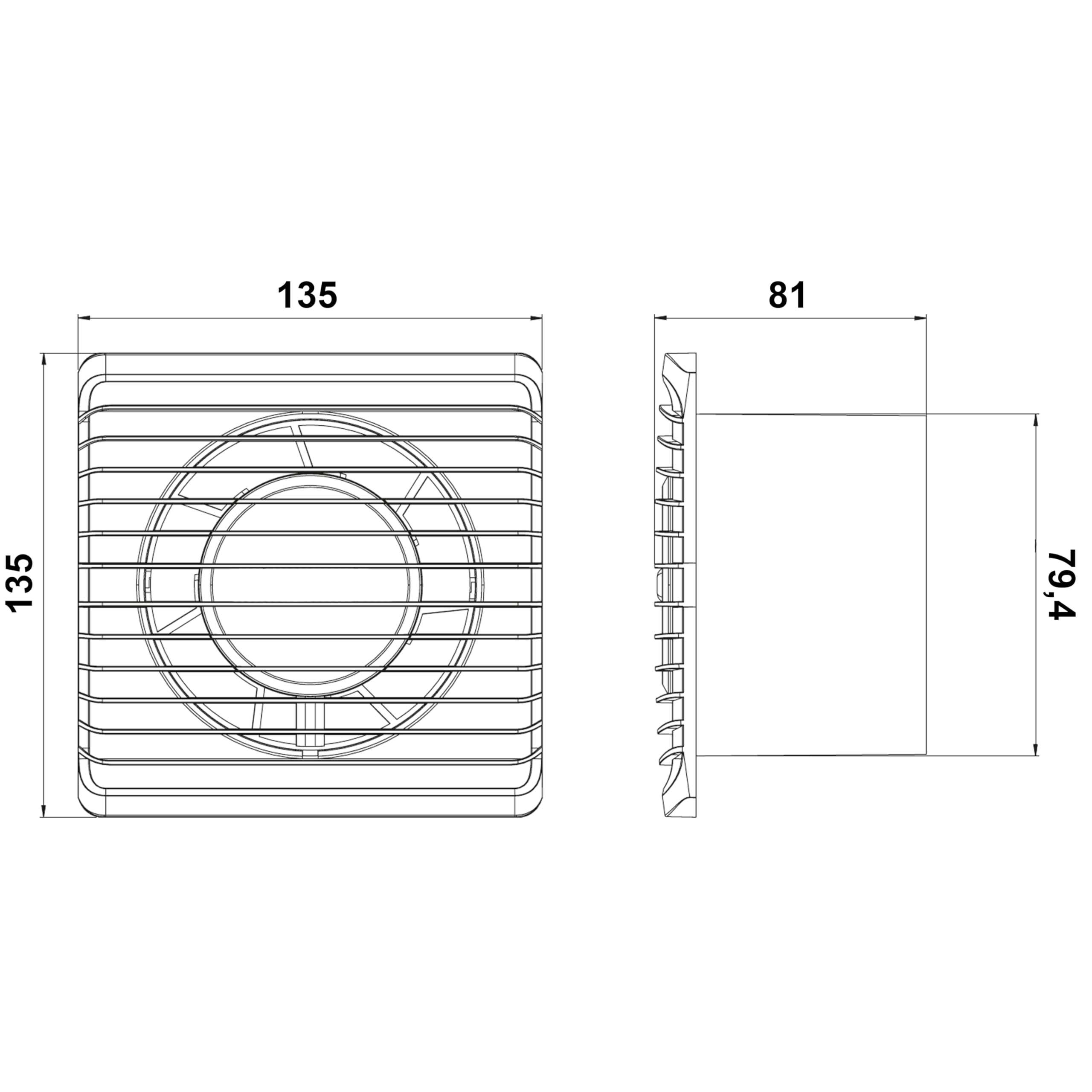 MKK Ventilateur de salle de bain - Ventilateur mural pour espace de vie, blanc, Ø 80 mm, silencieux, câble + interrupteur