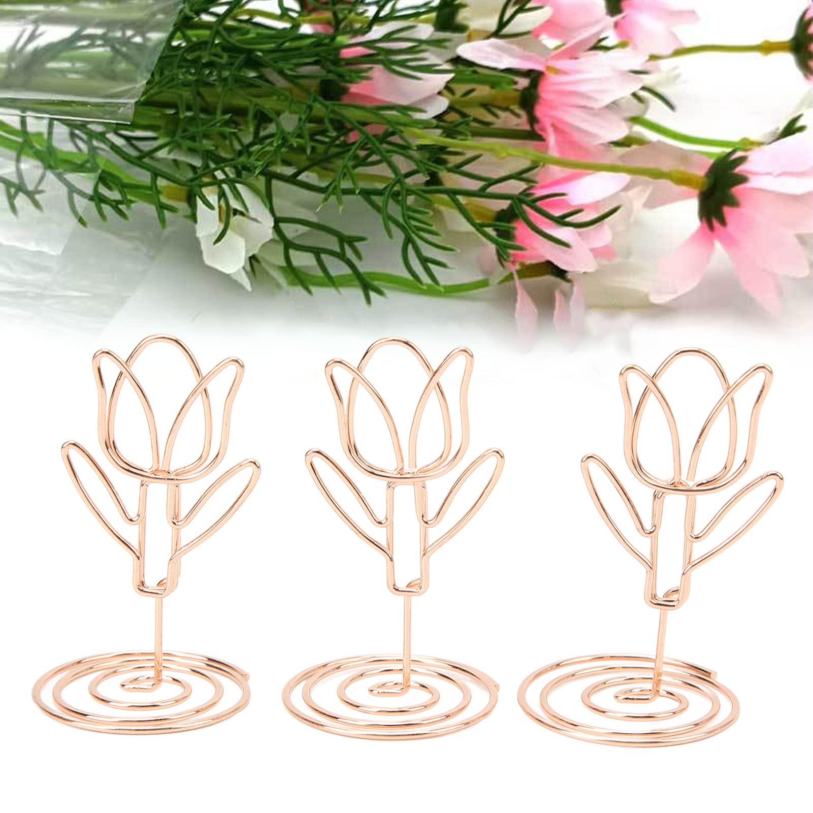 Fyearfly 20 Pezzi Segnaposto, Forma di Tulipano Squisito Segnaposto in Oro Rosa, Clip per Supporto per Promemoria, Supporto per Clip per Foto per Decorazioni da Tavola per Feste di Matrimoni (Oro)