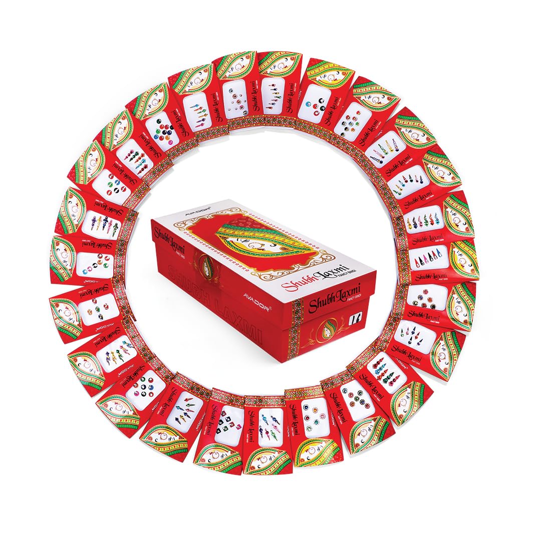 Avador Pack of 25 Assorted Bindis for Women – Multiple Sizes & Designs | Bollywood Indian Bridal Forehead Stickers | Skin-Friendly Bindi Set for Wedding, Festival & Daily Wear
