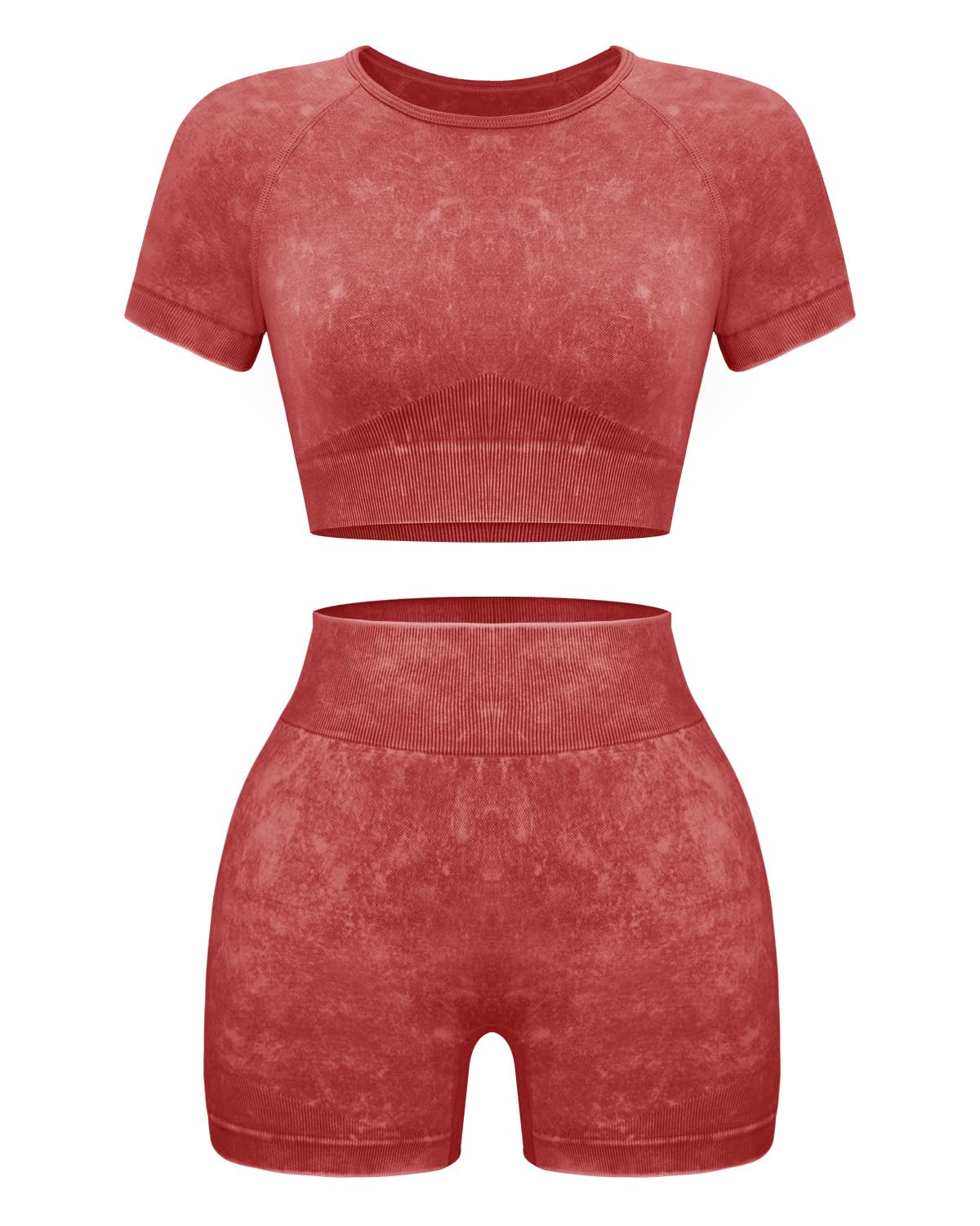 OLCHEE Womens Workout Sets 2 Piece - Seamless Acid Wash Yoga Outfits Shorts and Crop Top Matching Gym Athletic Clothing Set