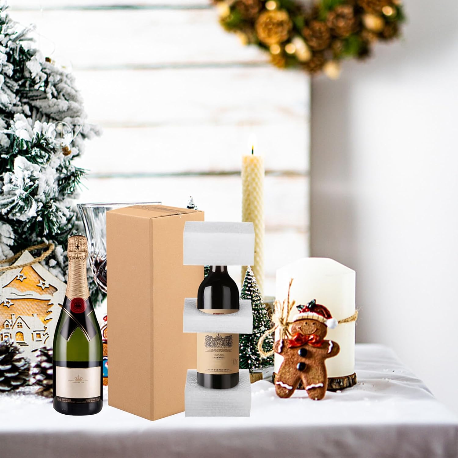 6 PCS Wine Shipping Box with Pearl Cotton Protection Single Bottle Wine Shipper Protective Wine Box Corrugated Paper Shipping Box All-in-One Protective Shipping Packaging for Wine Transportation