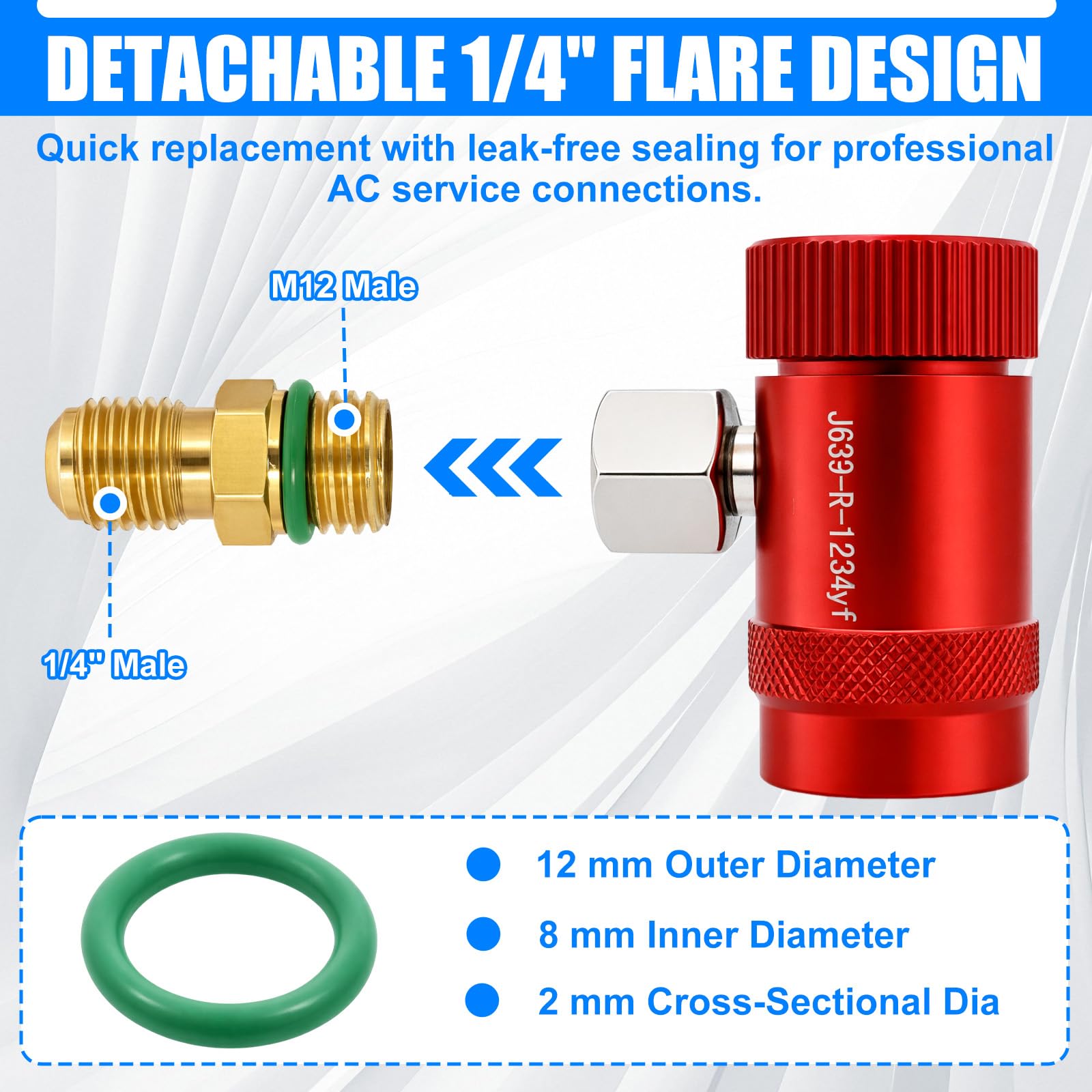 Ketofa R1234yf Adapter-Schnellkupplungs-Set für R1234yf Kältemittel, selbstdichtendes Dosenhahn- und Ventilkernentferner-Set, hohe und niedrige Seite R1234yf Adapter für 1/4 Zoll & 1/2 Zoll
