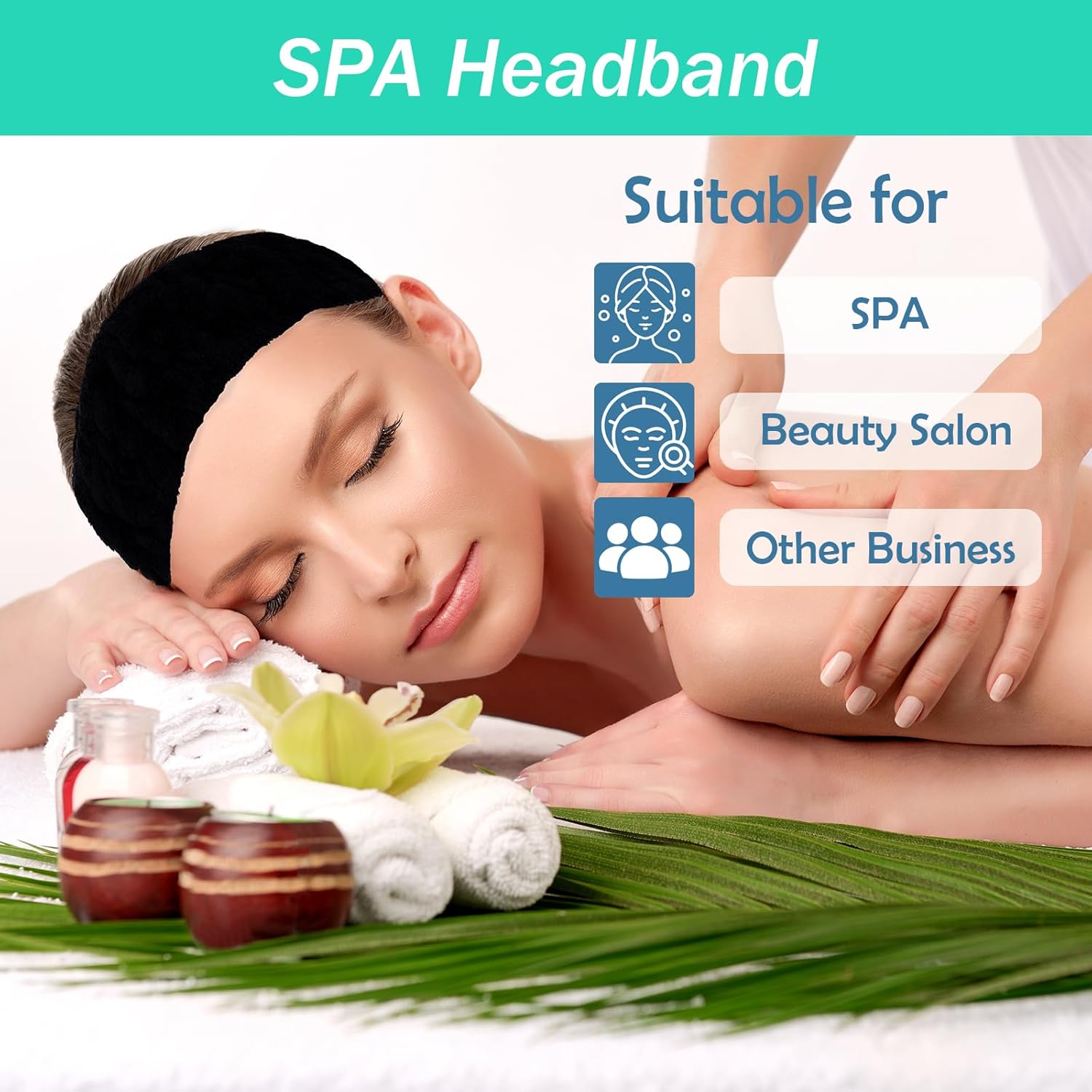 Microfiber Spa Headband 3-Pack, Soft Terry Cloth Headband for Washing Face, Facial Mask, Makeup, Shower, Yoga, Gift for Women and Teens (Black x3) - Image 6