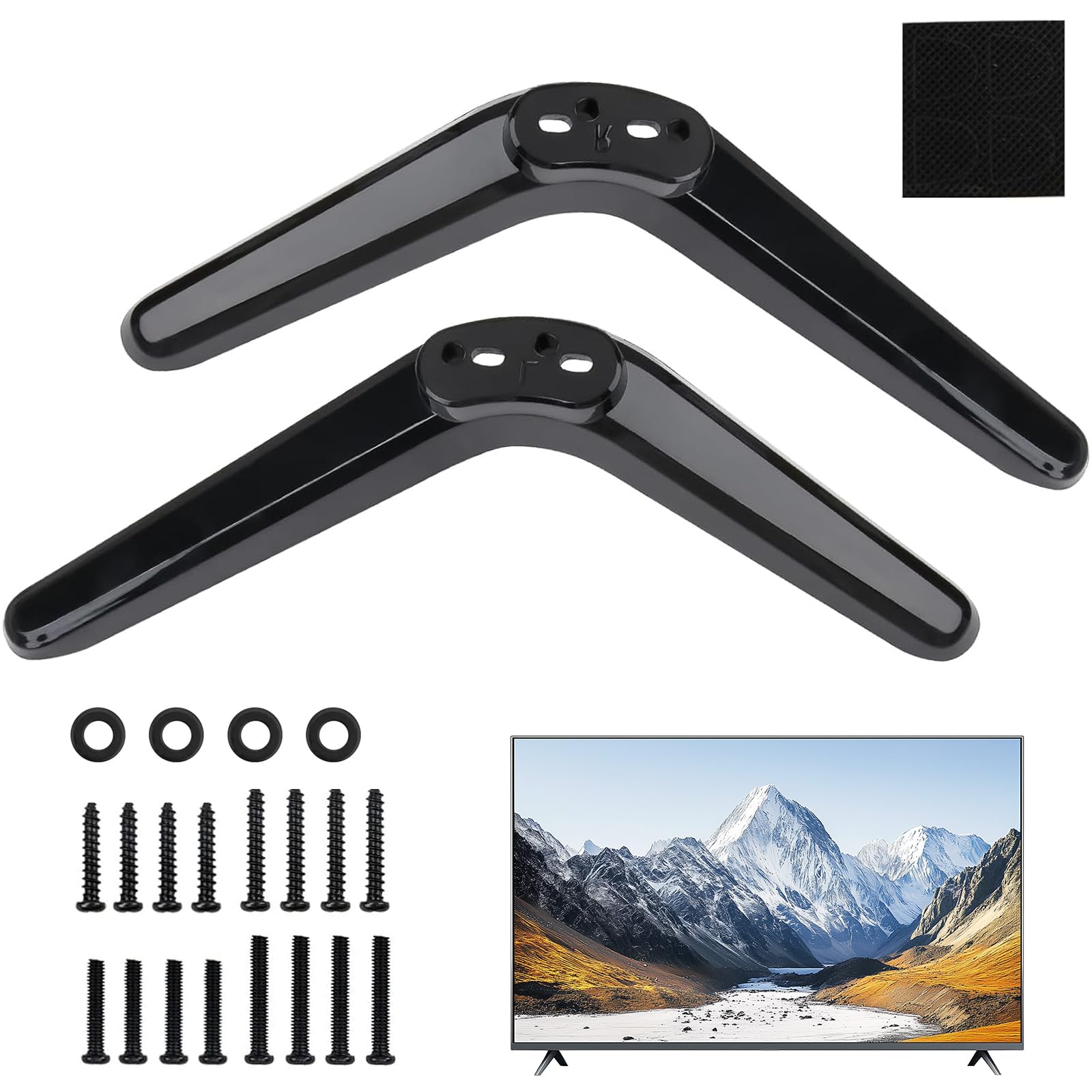 Piedini Supporto TV Universali Nero 20-65 Pollici Regolabile in Altezza ABS Base Antiscivolo 2 Pezzi
