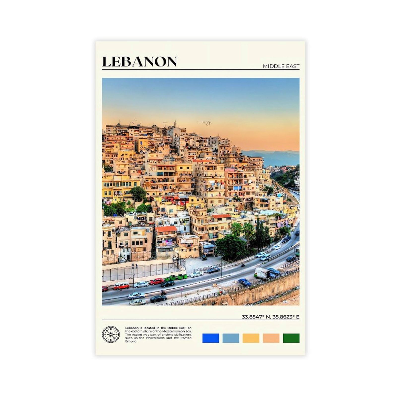 QNVJQKDSI Lebanon Travel Vintage Canvas Poster Bedroom Decor Landscape Office Room Decor Gift 20" L X 30" W