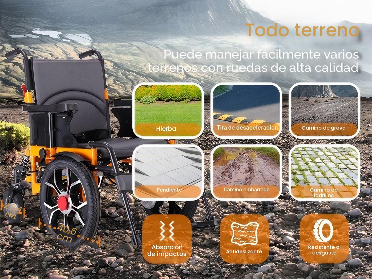 Silla de ruedas eléctrica de 40 cm con rueda delantera grande para adultos, 50 cm de ancho de asiento para todo terreno, silla de ruedas motorizada plegable de 500 W, 150 kg, control trasero incluido
