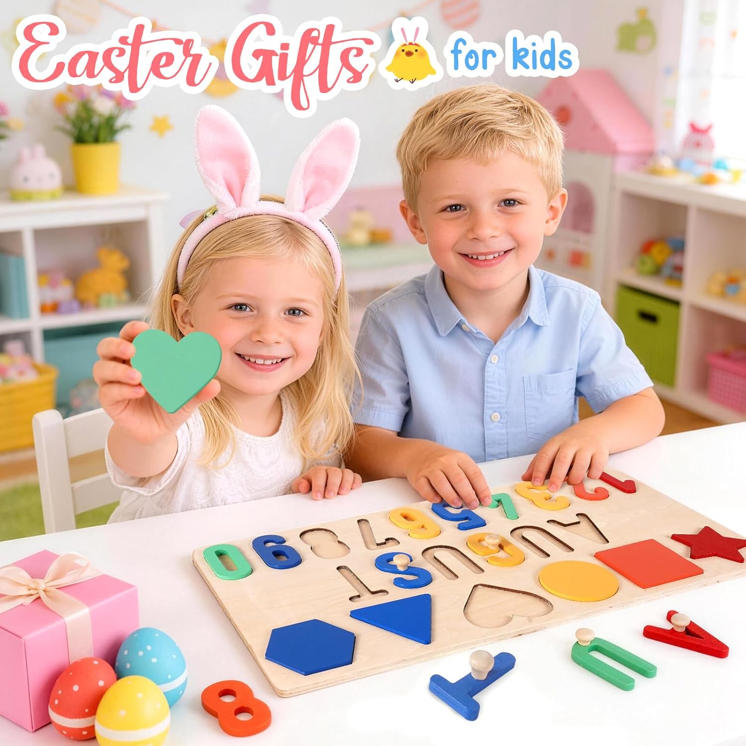 Gowelly Personalized Wooden Name Puzzle for Kids, 1st Birthday Gifts, Easter Basket Stuffers for Babies, Custom Christmas Easter Gifts for Baby Boy & Girl, Educational Learning Toys for Toddler 1-3
