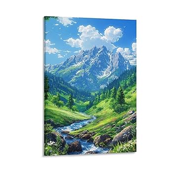 Amazon.co.jp: ポスター 山 自然 風水 絵 山の絵 緑の絵 玄関