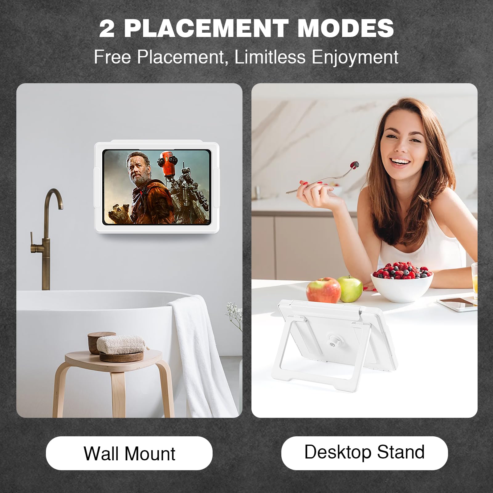 MoKo Soporte para Tablet de Ducha, Caja Elástica Impermeable para iPad y Todos los Dispositivos de hasta 11", Soporte de Pared para Tablet con Rotación 360º, Pantalla Táctil Antivaho para Baño Cocina