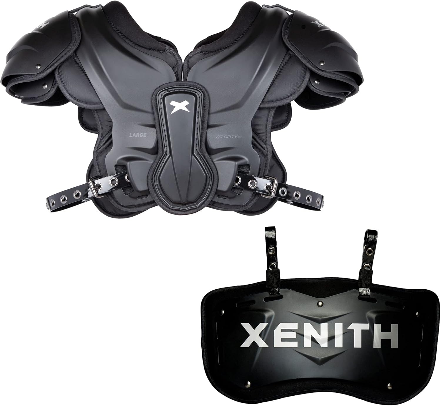 Xenith Football - Complete The Look Bundle - Velocity 2 Shoulder Pads (Medium) & Back Plate (Black, Large) : Sports & Outdoors