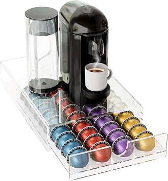 Acrylic Coffee Pod Organizer for Nespresso Vertuo Pod Holder 40 Pods Clear Vertuo Pod Storage Drawer (1 Tier) (Clear)