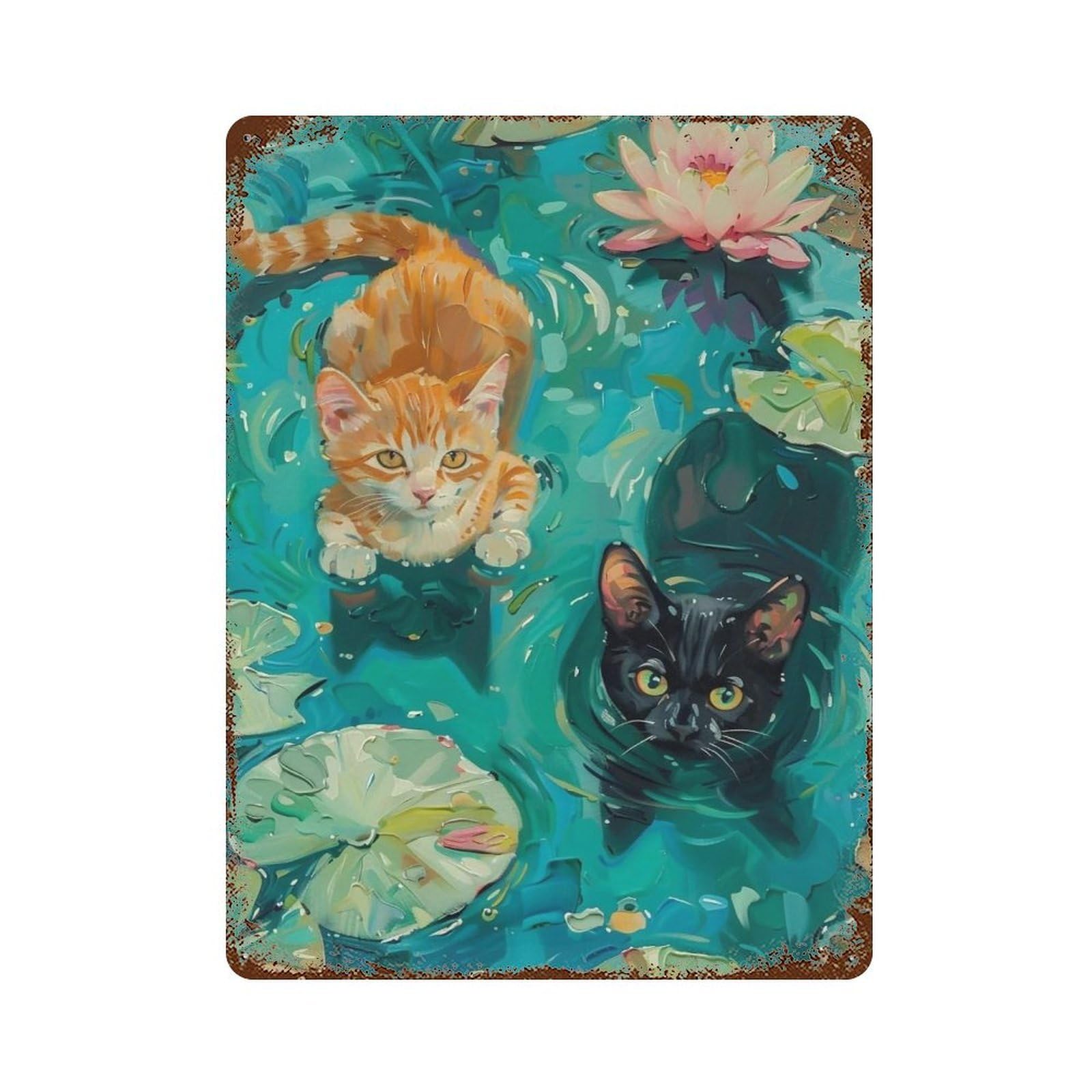 HDURYEYRYY Pond Kittens 02 Wall Retro Iron Vintage Art Metal Tin Sign Poster Modern Home Cofffee Club Art Bar Shop Decor Style 40x30cm