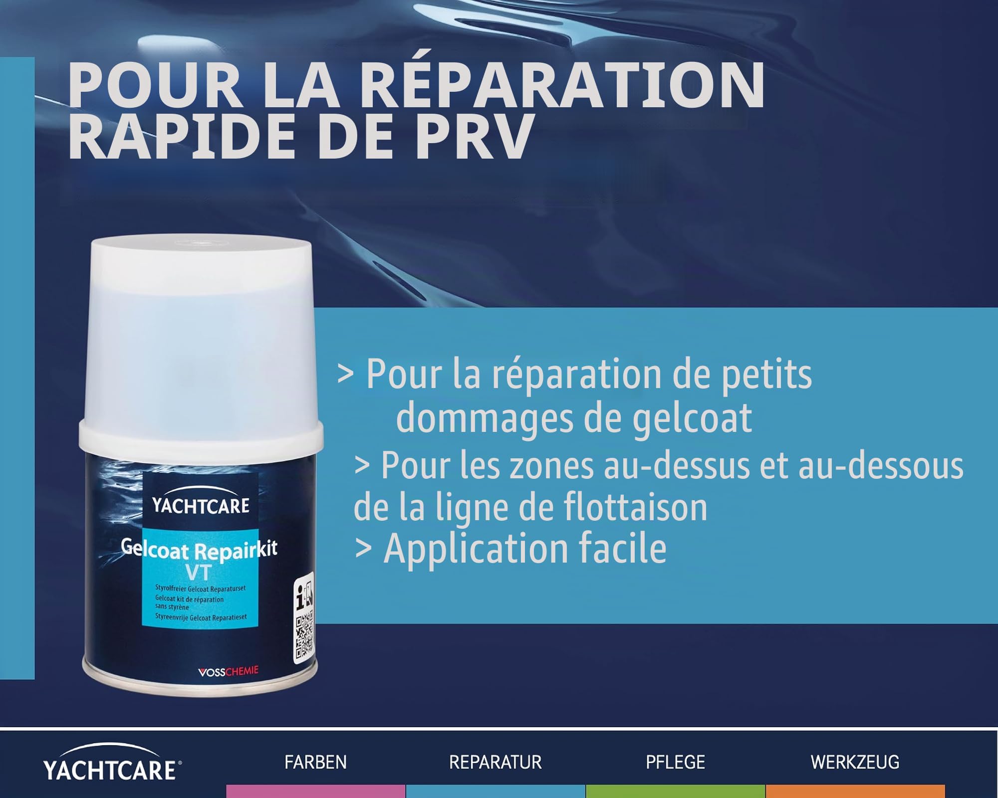 Yachtcare Gelcoat Kit de réparation VT sans styrène, 200 g, pour réparer Les Petites Rayures, éraflures et éclats, séchage Rapide, idéal pour Bateau, Caravane et Camping-Car