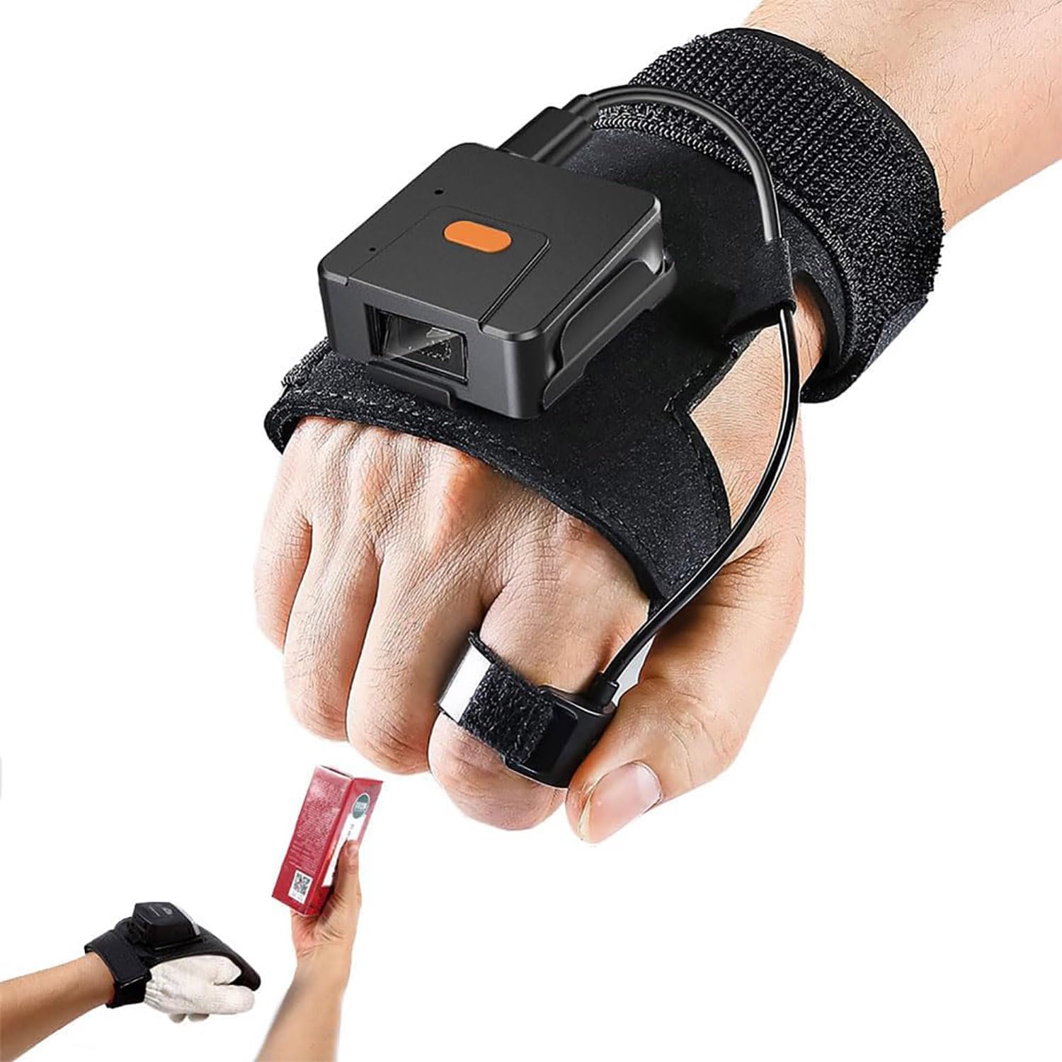 Rękawica do noszenia skaner kodów QR, skaner kodów kreskowych 1D 2D z pierścieniem na palec Bluetooth, do noszenia po lewej i prawej stronie, bateria 1600 mAh, do kontroli towarów masowych,