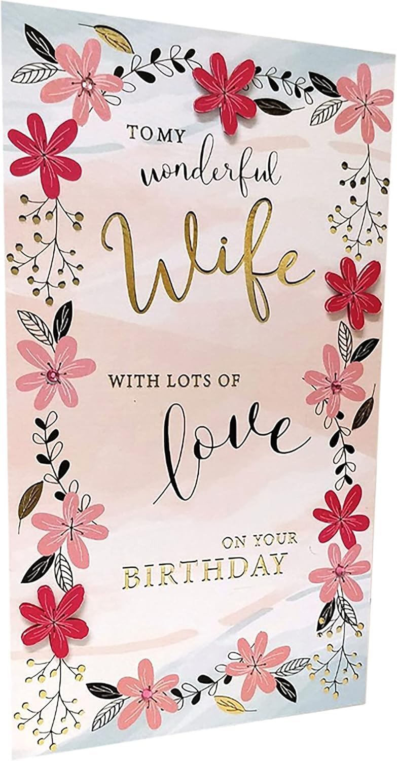 BROADWALK DESIGNS Extra Large Birthday Card for Wife 29.5 x 17 Cm (11.6 x 6.7 inches) Flowers to My Wonderful Wife with Lots of Love