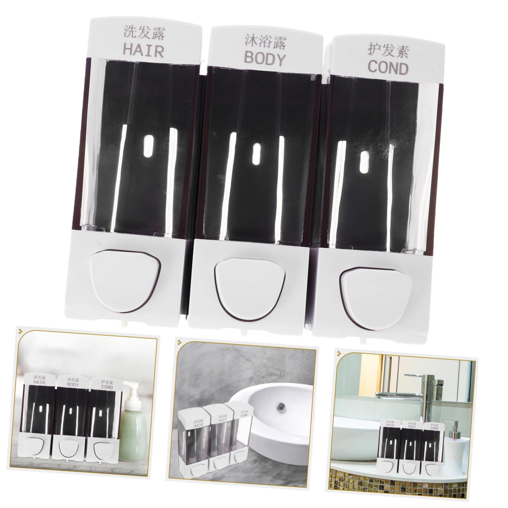 Dispenser Doccia da Parete in Abs, 3 Scomparti, 1050ml, per Shampoo e Bagnoschiuma, Pratico per Famiglia e Negozi