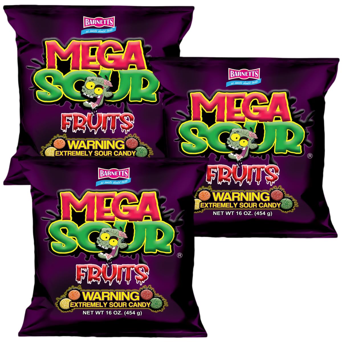 Barnetts Mega Sour Candy Fruits 454g (Pack of 3) – Handmade British Hard Sweets – Extreme Sour Candy Challenge