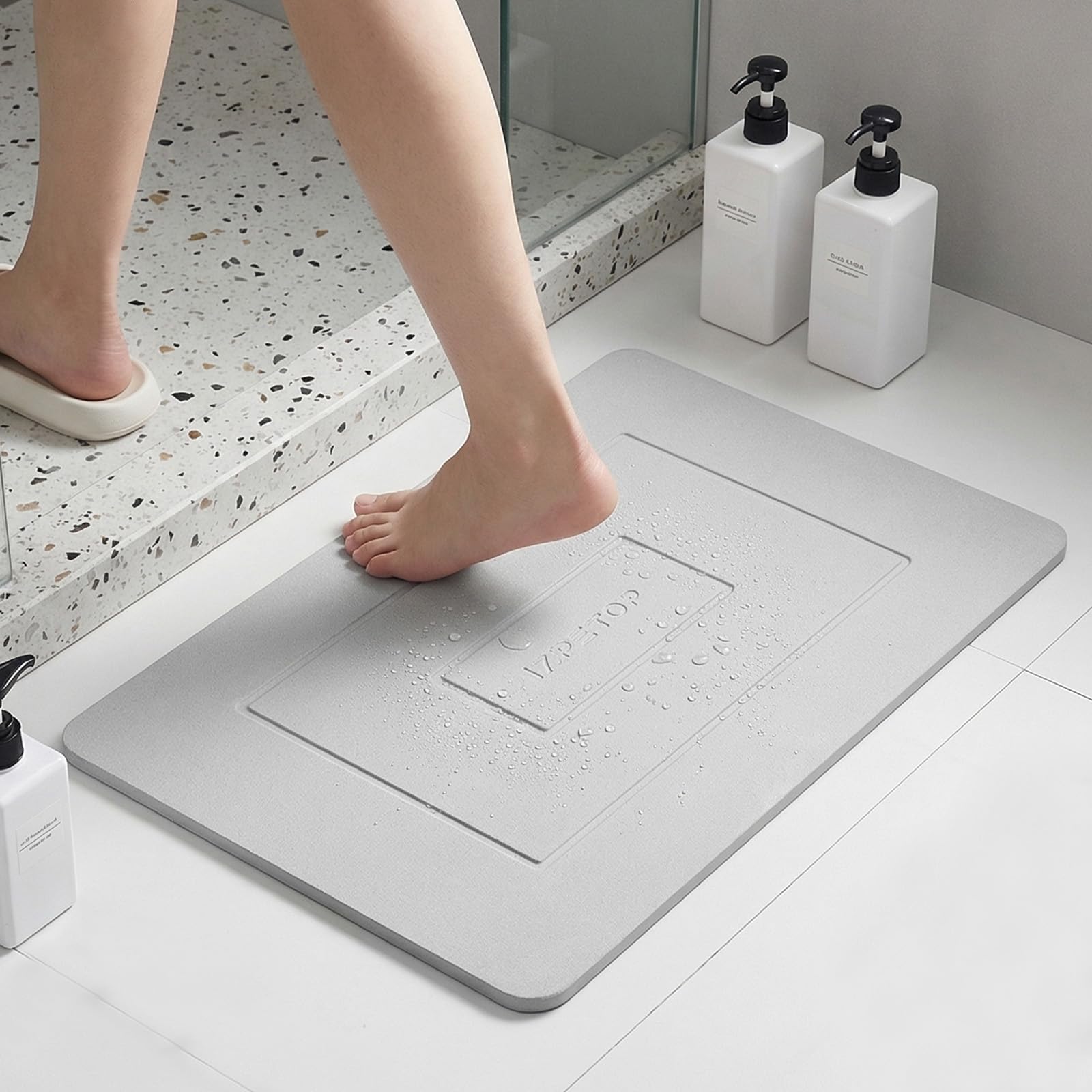 Tappeto bagno diatomite,Tappetino bagno assorbente,Tappetino pietra doccia,tappeto doccia assorbente, tappeto bagno antiscivolo,tappetini bagno 60x39cm (blanco)