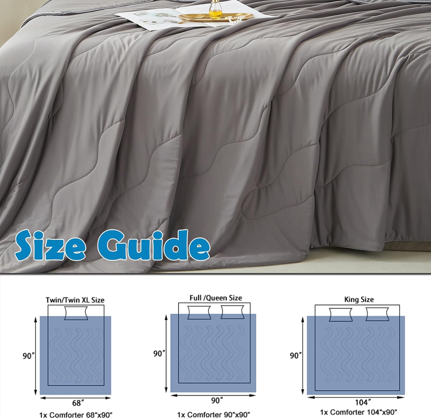 MorroMorn Cooling Comforter King Size, Cooling Blankets for Hot Sleepers and Night Sweats, All Season Bedding Breathable Lightweight Quilt Silk Smooth Cold Soft, 104x90 Inches, Cool Grey