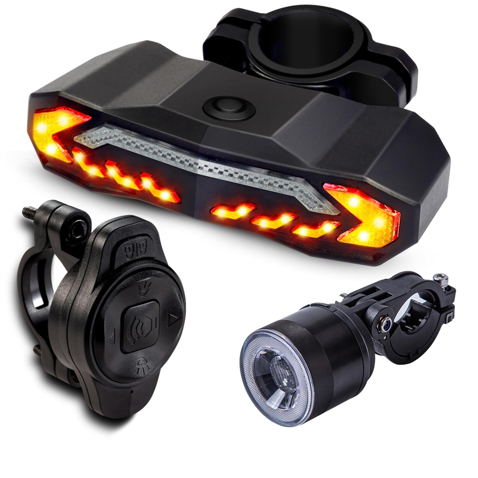 Smart Bike Light Set with Wireless Remote: High-Lumen Headlight & Alarm Taillight, 6 Modes, Turn Signals, Anti-Theft Vibration Sensor, Electric Bell, USB-C Rechargeable, Waterproof for Cycling Safety