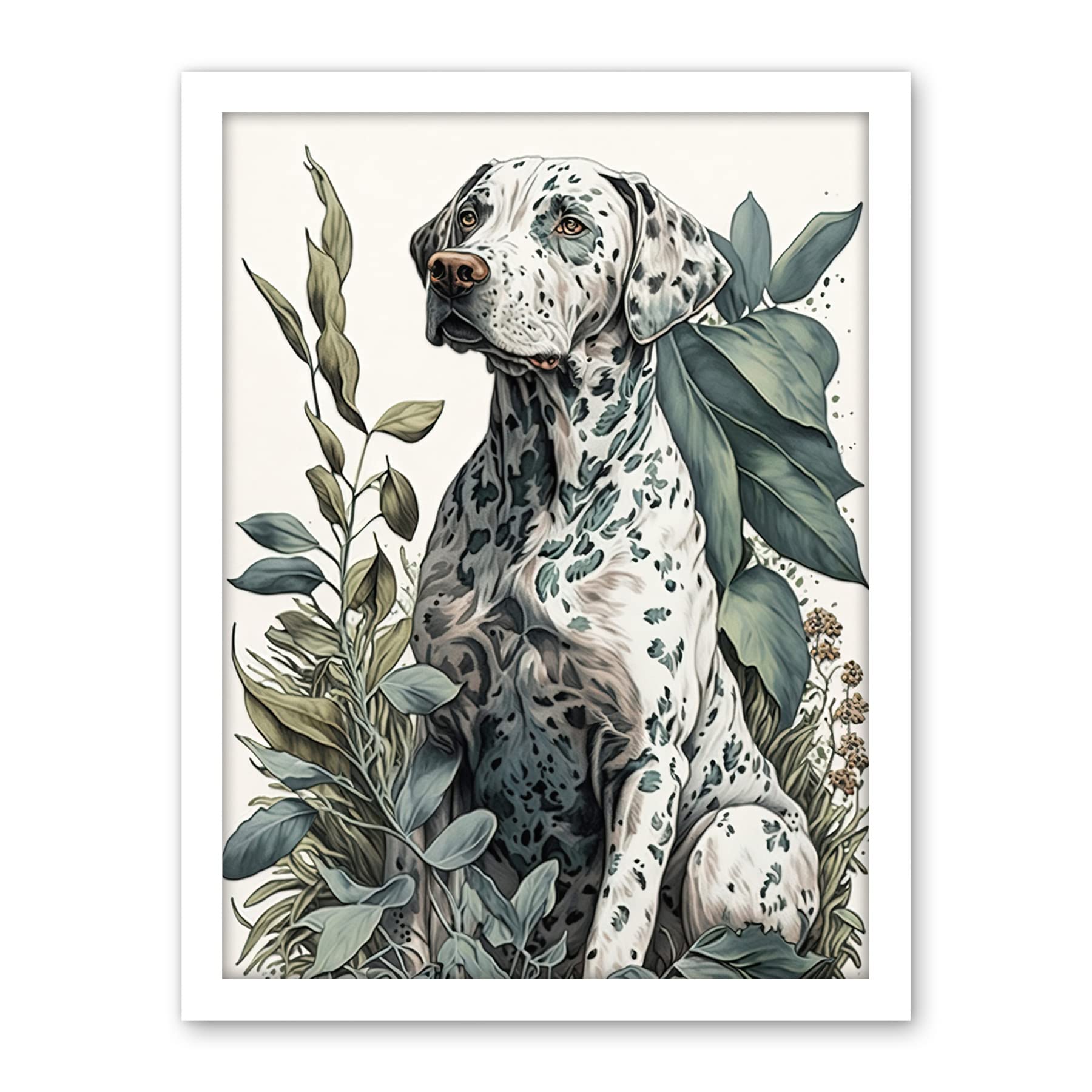 Artery8 Dalmatian Dog in Field Plants Modern Watercolour Illustration Artwork Framed Wall Art Print 18X24 Inch