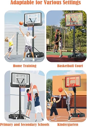 Miniatura 7 de Modernlog Aro de baloncesto para exteriores ajustable de 4 a 12 pies, aro de baloncesto portátil, sistema de portería de 16 pulgadas para niños,