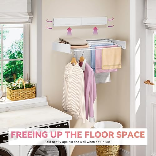 Miniatura 2 de APEXCHASER Estante de secado de ropa montado en la pared, estante de secado de ropa retráctil de 32 pulgadas, toalleros para baño, balcón,
