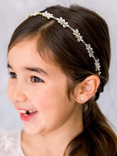 Miniatura 3 de SWEETV Accesorios para el cabello de niña de las flores, diadema de boda, tocado para niñas, piezas de pelo de cristal de princesa para fiesta de