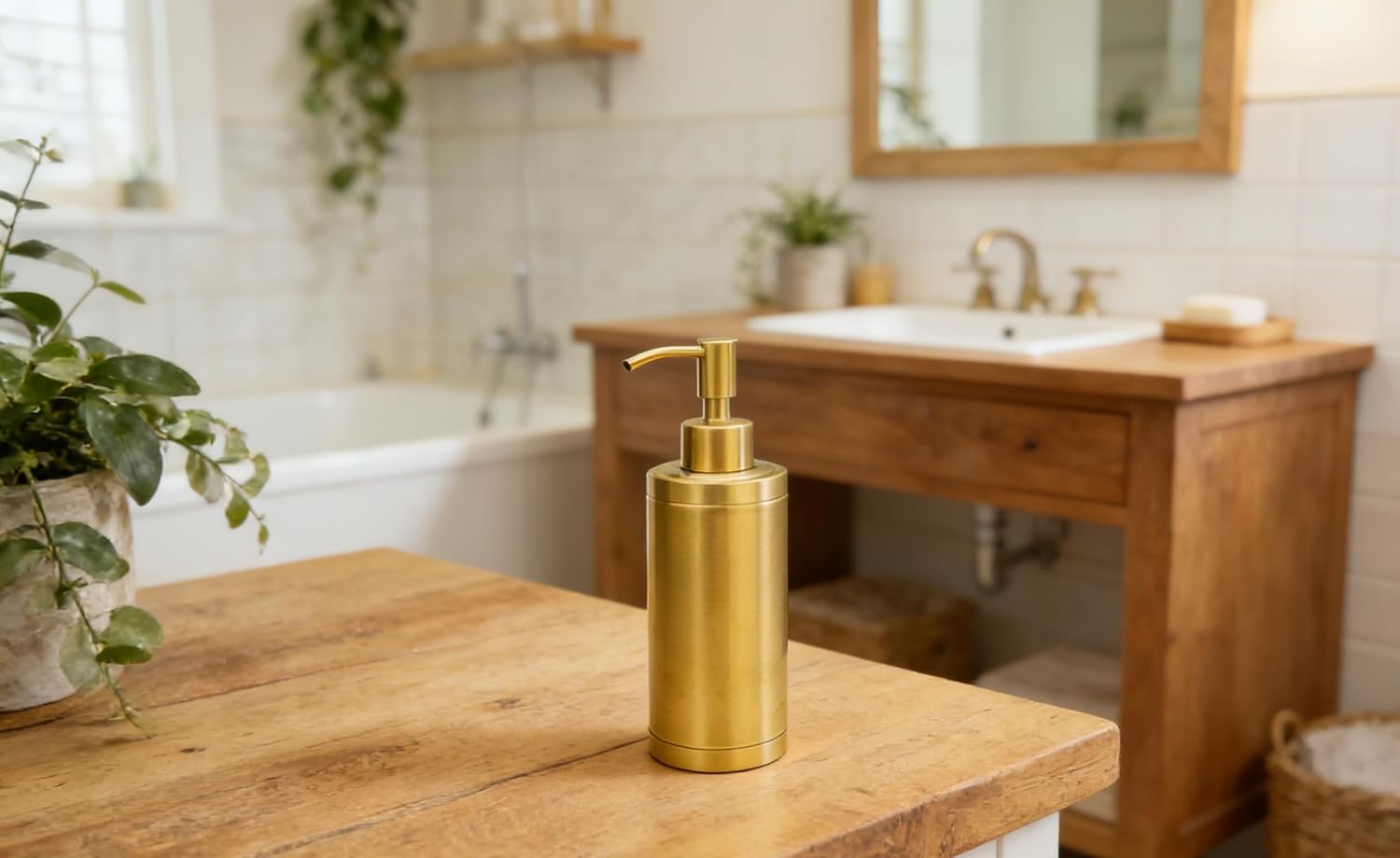 Gold Soap Dispenser,Kmeino Full Stainless Steel Countertop Soap Dispenser, Prime 300 ML Liquid Bottle for Kitchen & Bathroom Hand Dish Lotion (Brushed Titanium Gold)