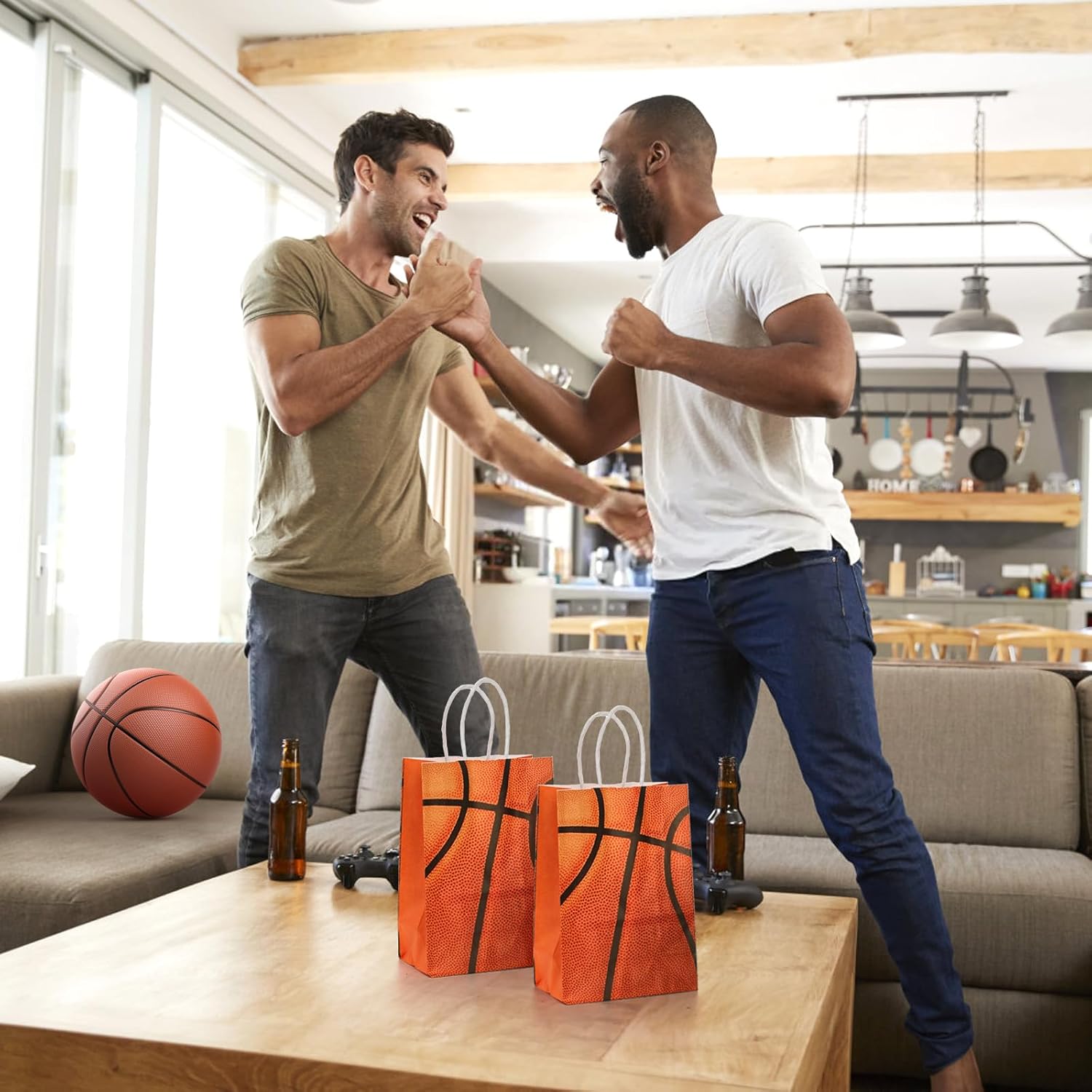 Jucoan 50 Pack Basketball Goodie Bags, Kraft Paper Basketball Party Favor Gift Bag with Handles for Kids Birthday Party Supplies, Sports Team Gifts, Tournament Gifts - Image 5