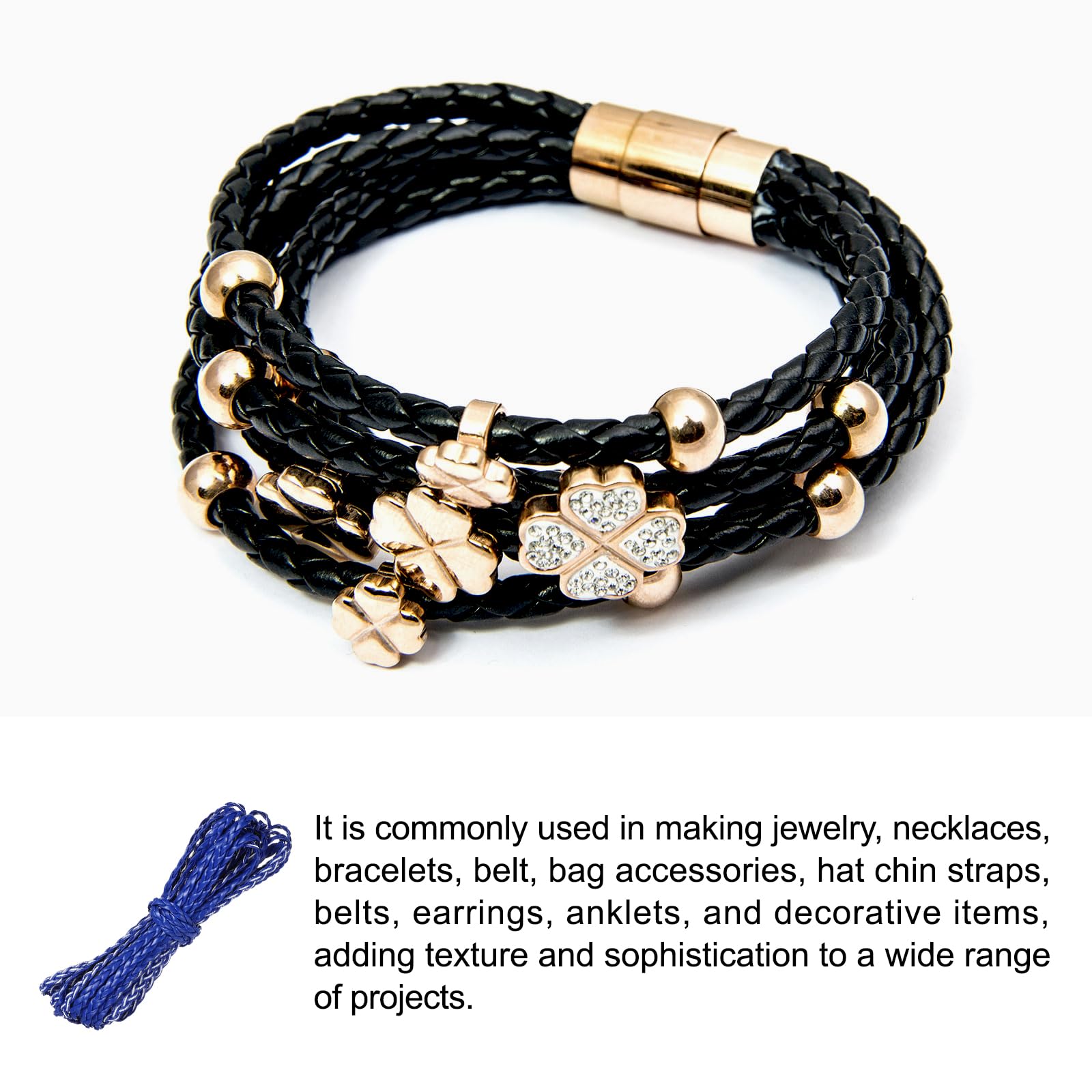 Rebower Flat Braided Leather Cord 5mm Braided Cording 5m Deep Blue Leather Craft Strip for Jewelry Making Necklaces - Image 3