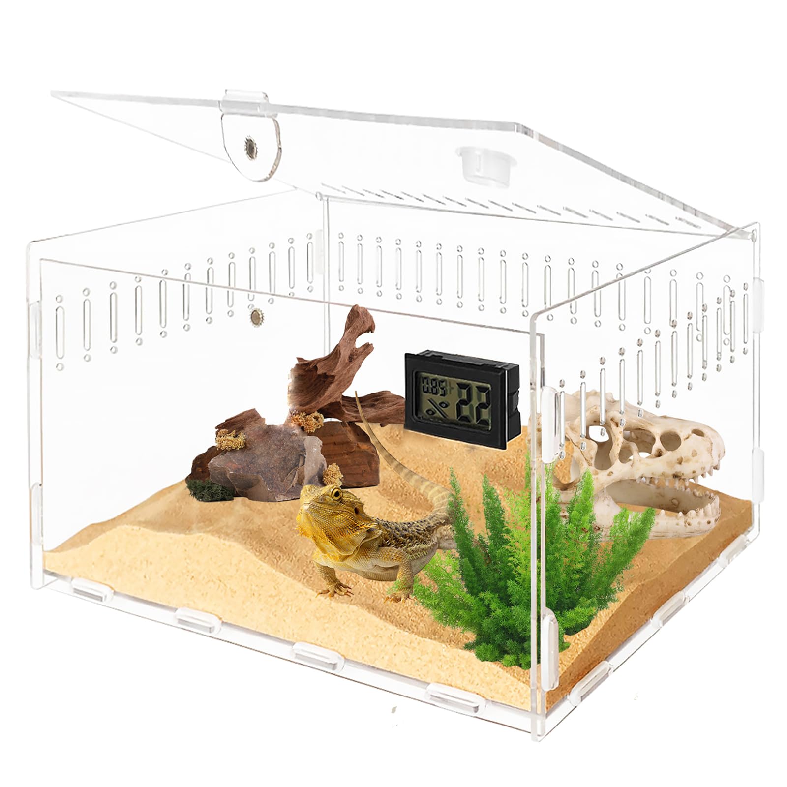 Reptielen Terrarium Tank – Groot Acryl Transparant Met Temperatuur- En Vochtigheidsmeter – Ideaal Voor Spinnen, Slakken, Hagedissen En Insecten