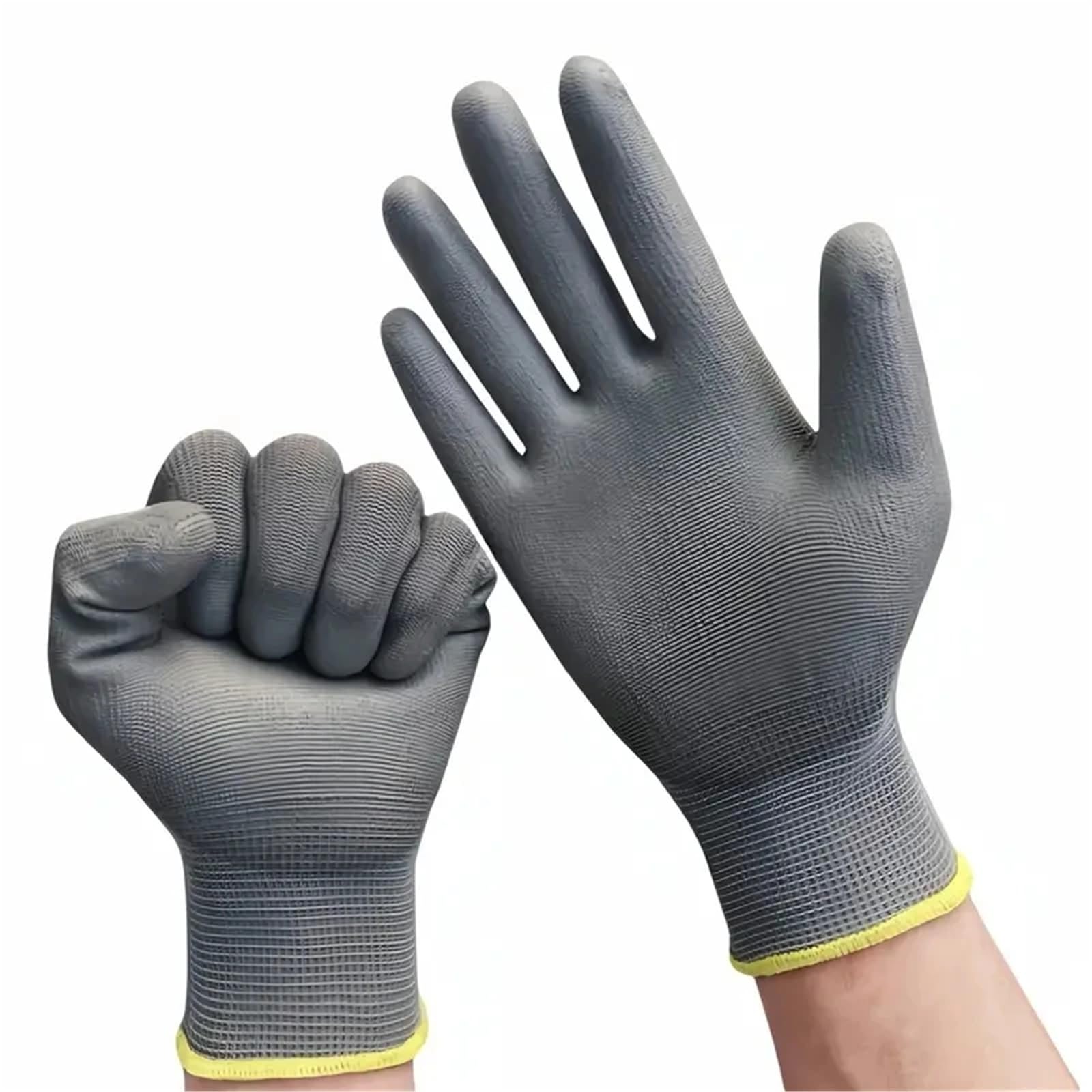 Compatible con 12 pares de guantes de trabajo de seguridad con revestimiento de palma negros y grises for trabajos de reparación y carpintería(Gray 12 pairs,M)