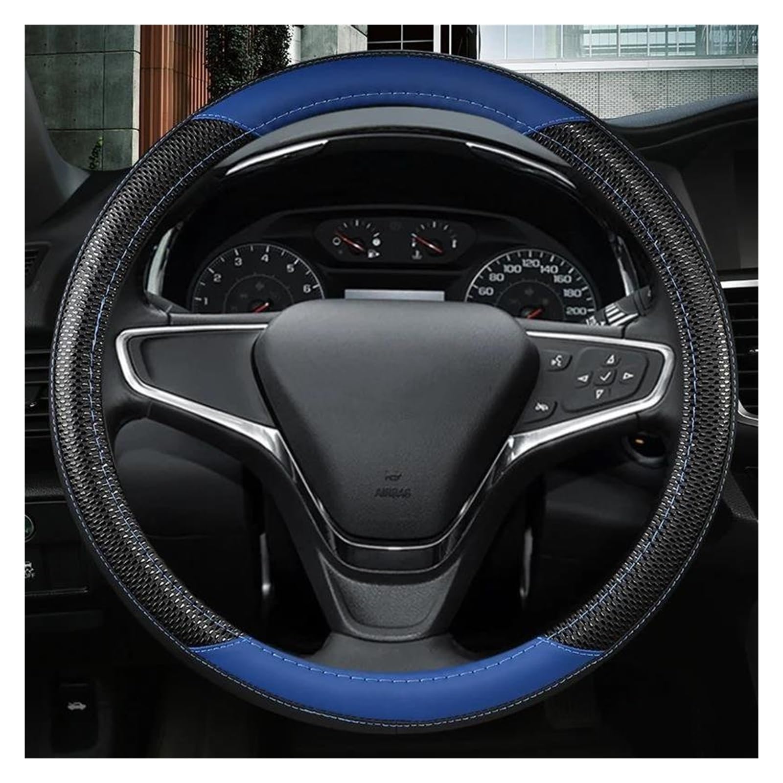 Volantes Funda para Volante Coche Cuero, 38cm, 15 ", para Chevy, para Cruze, para Malibu, para Sail, para Spark, para Captiva, para Equinox Funda Volante(BLVE)