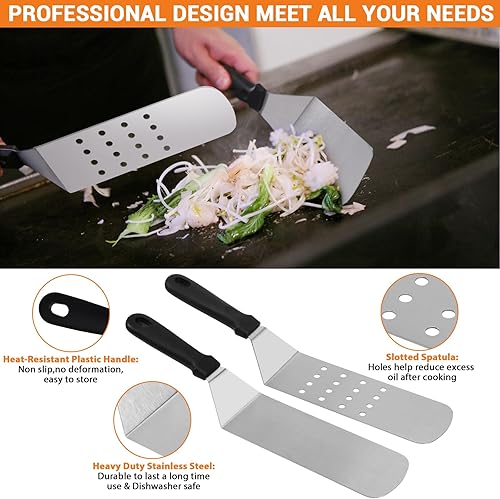 Miniatura 7 de Accesorios de parrilla para Blackstone, 26 piezas de espátula de parrilla plana con cubierta de hilvanado visible para chef de campamento, prensa de