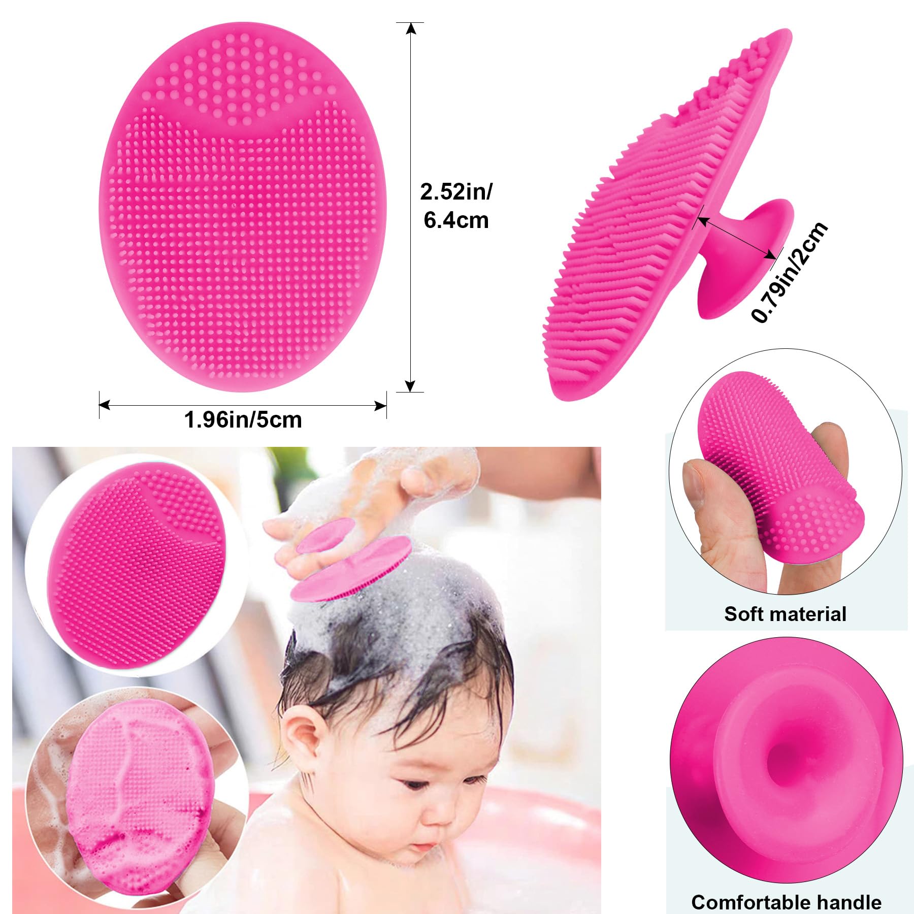 Cepillo de pelo de bebé, cepillo de cerdas de cabra y cepillo de silicona rojo rosa para bebé, cepillo de cerdas de madera para recién nacidos y niños pequeños (2 piezas)