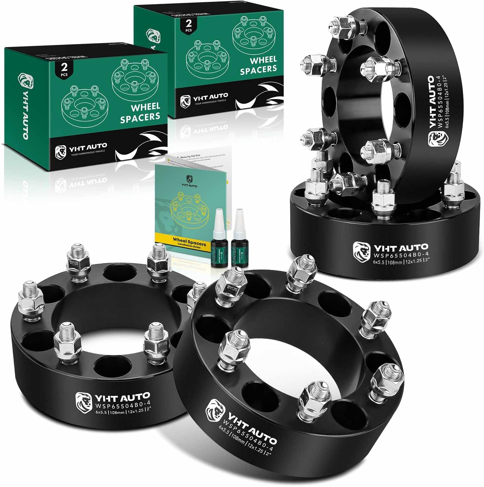 YHTAUTO 6x5.5 Wheel Spacers 2 inch Fits Infiniti, Nissan Models: Frontier, Pathfinder, Titan, Forged 6x139.7mm Tire Spacers 50mm with M12x1.25 Studs 108mm Hub Bore, Not Hubcentric, 4Pcs, Black