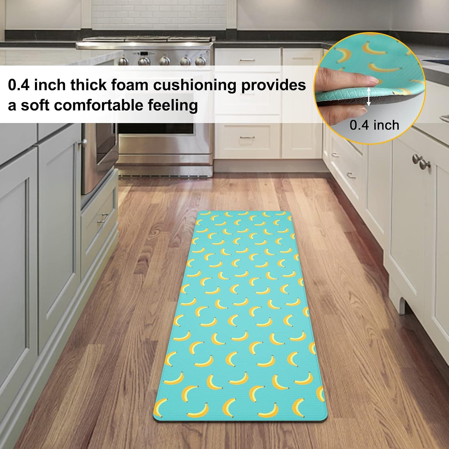 Artnice 2 Piece Cushioned Kitchen Mat for Standing,Non Slip Banana Teal Kitchen Rugs and Mats,Waterproof Anti Fatigue Kitchen Mats,Kitchen Rugs for Work Station Kitchen Garden Door Entrances