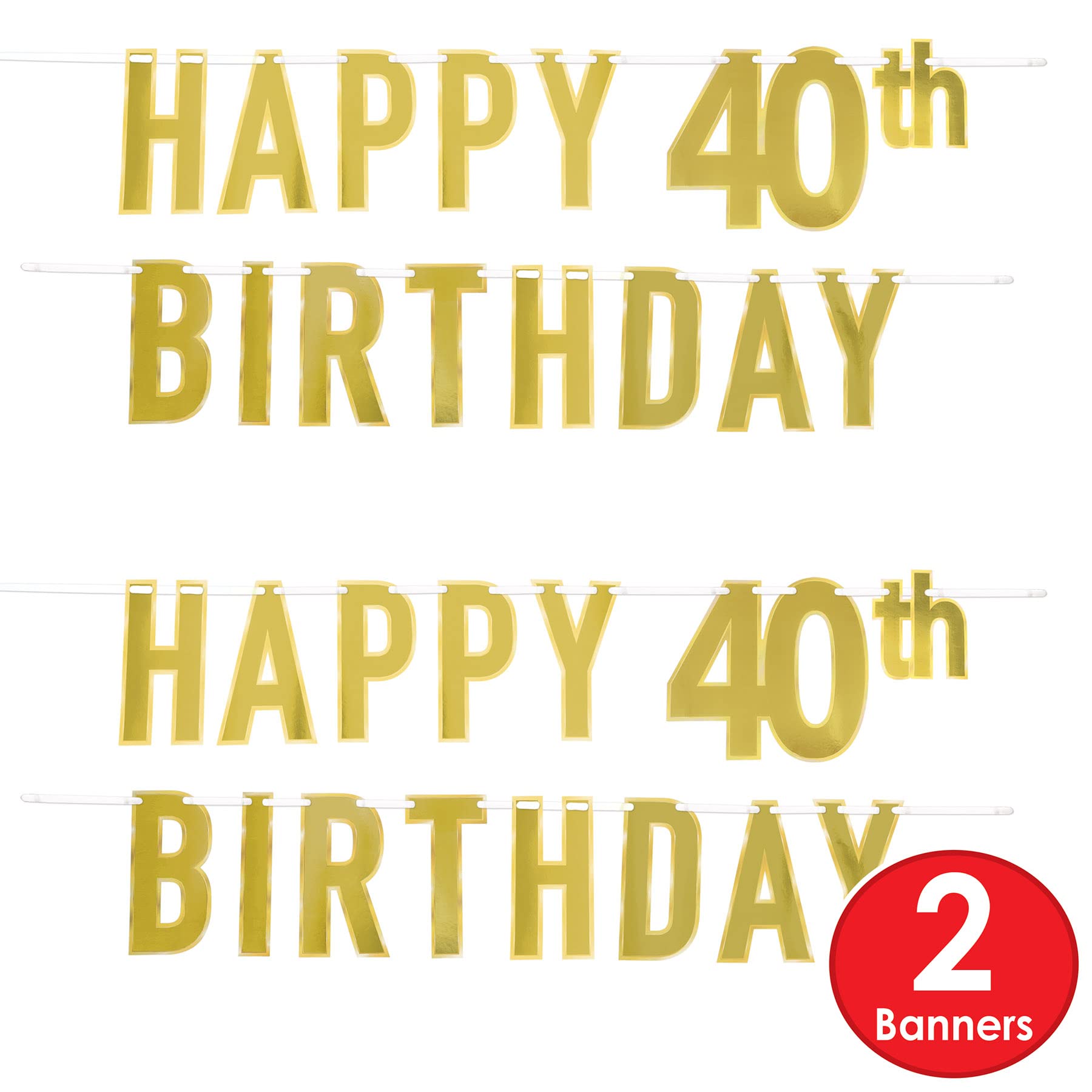 Beistle 53942-40 2-teiliges Folien-Kartonpapier Happy 40th Birthday Partybanner zum Aufhängen, Papier, gold