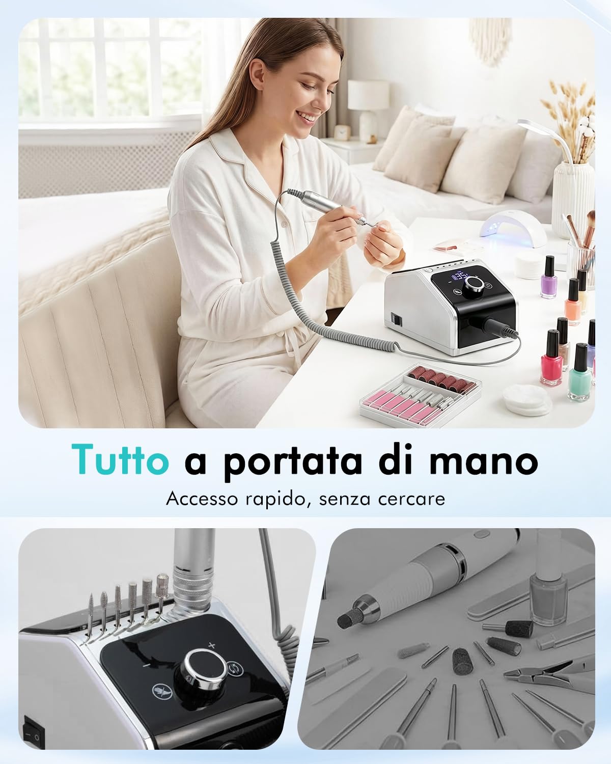 CozyZen Fresa Unghie Elettrica Professionale 35000 RPM con LCD | Lima Elettrica per Unghie con Pedale, Bassa Rumorosità, Controllo Velocità, per Unghie Acriliche e Gel, Casa e Salone